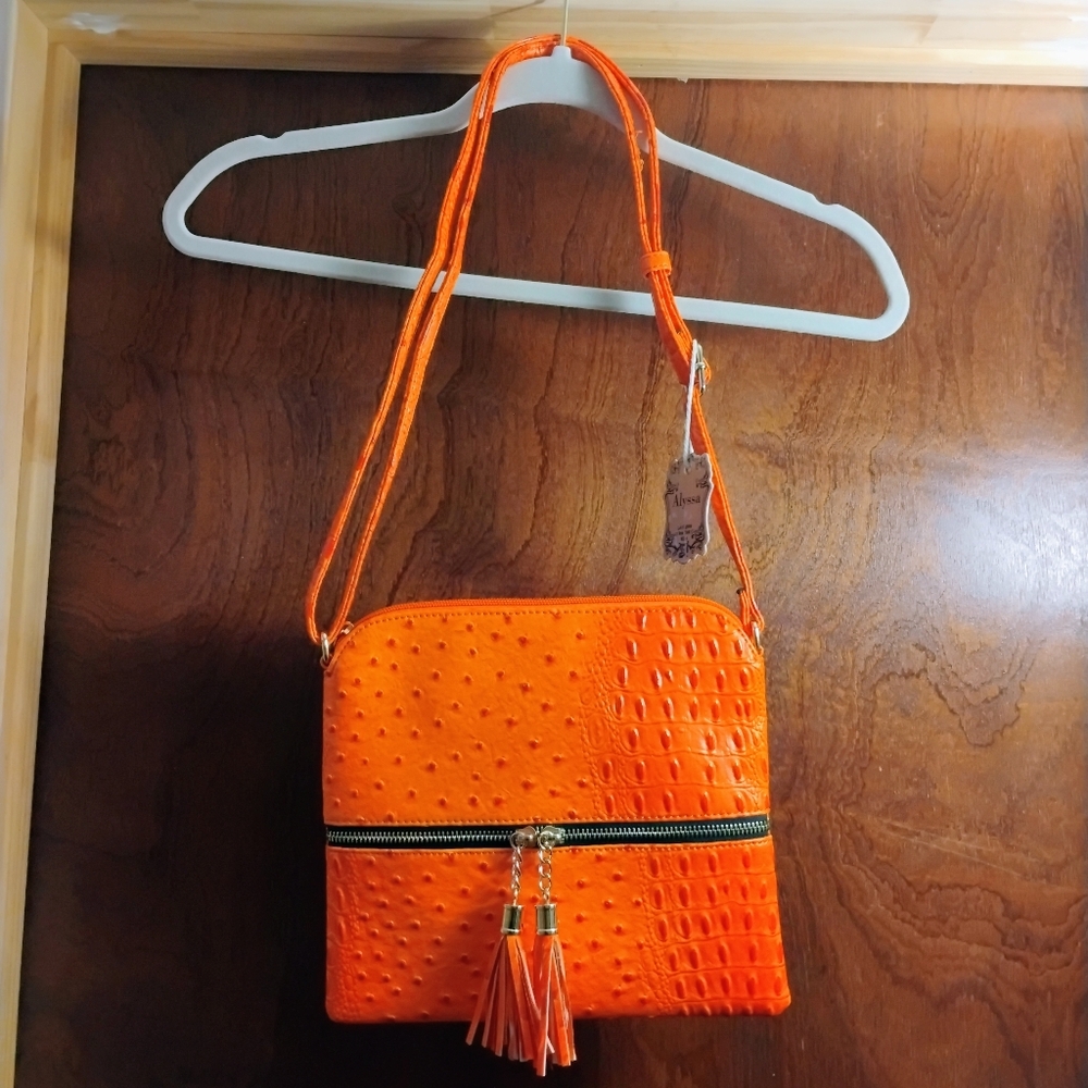Vegan Leather, Medium, Orange Crossbody Bag